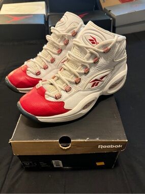 Reebok Question Mid White/Red Mens Size 10.5